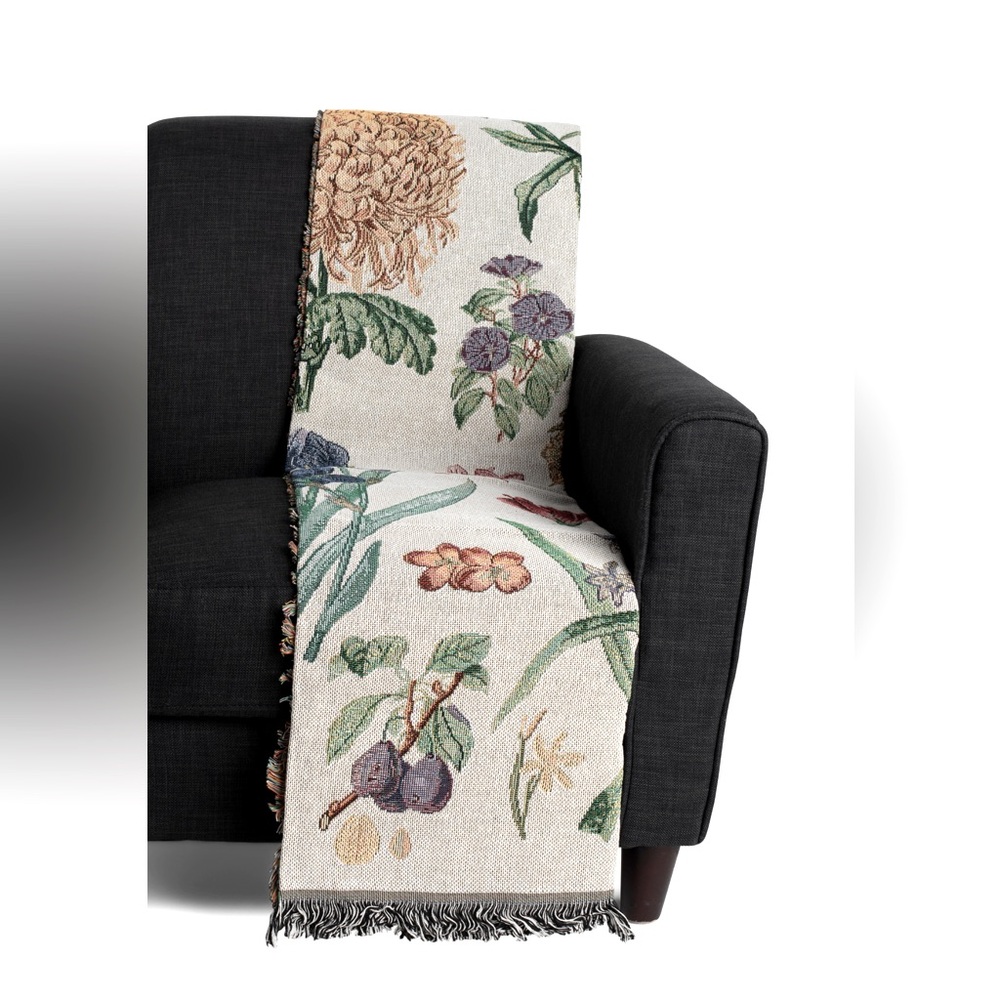CHEFANIE Knitted Floral Throw Blanket With Fringe Trim - Cotton - 51"x 71"